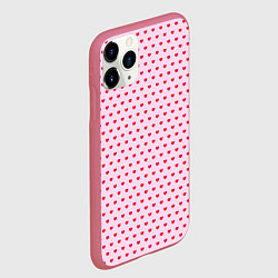 Чехол iPhone 11 Pro матовый Мелкие сердечки паттерн, цвет: 3D-малиновый — фото 2