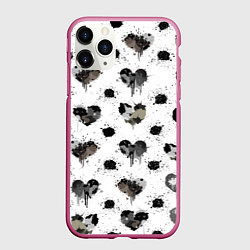Чехол iPhone 11 Pro матовый Брызги и капли в форме сердечки, цвет: 3D-малиновый