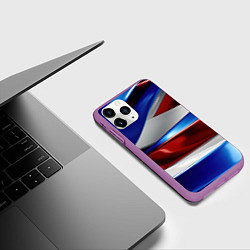 Чехол iPhone 11 Pro матовый Изогнутая белая синяя красная абстракция, цвет: 3D-фиолетовый — фото 2