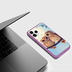 Чехол iPhone 11 Pro матовый Влюбленные совы 14 февраля, цвет: 3D-фиолетовый — фото 2