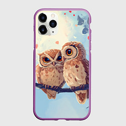 Чехол iPhone 11 Pro матовый Влюбленные совы 14 февраля, цвет: 3D-фиолетовый