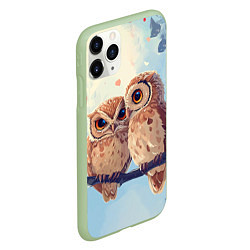 Чехол iPhone 11 Pro матовый Влюбленные совы 14 февраля, цвет: 3D-салатовый — фото 2