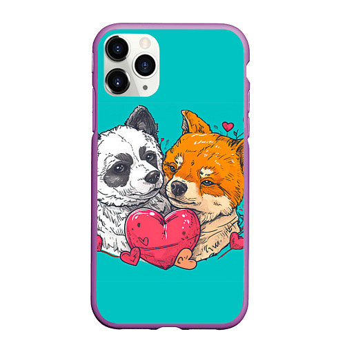 Чехол iPhone 11 Pro матовый Влюбленная собачка и лисичка / 3D-Фиолетовый – фото 1