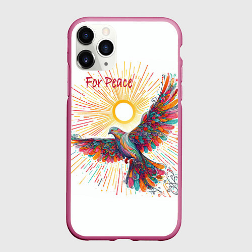 Чехол iPhone 11 Pro матовый Голубь мира / 3D-Малиновый – фото 1