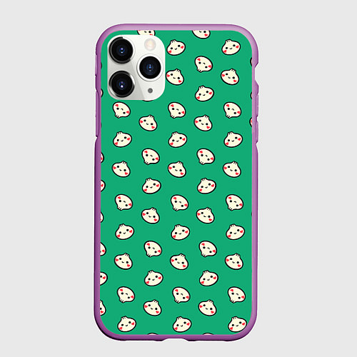 Чехол iPhone 11 Pro матовый Милые пельмешки / 3D-Фиолетовый – фото 1