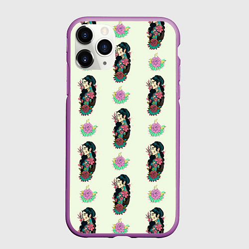 Чехол iPhone 11 Pro матовый Девушка и цветок / 3D-Фиолетовый – фото 1