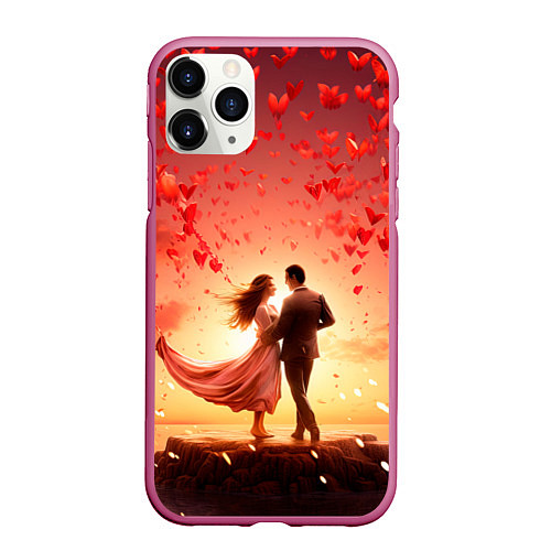 Чехол iPhone 11 Pro матовый Влюбленная пара 14 февраля / 3D-Малиновый – фото 1