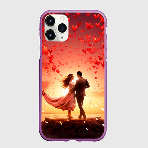 Чехол iPhone 11 Pro матовый Влюбленная пара 14 февраля / 3D-Фиолетовый – фото 1