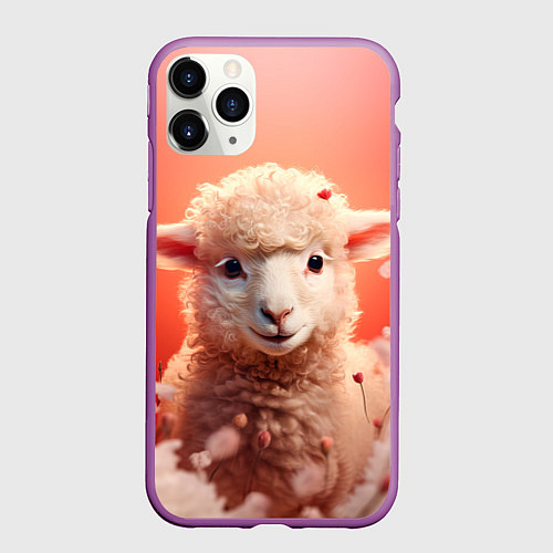 Чехол iPhone 11 Pro матовый Милая влюбленная овечка / 3D-Фиолетовый – фото 1