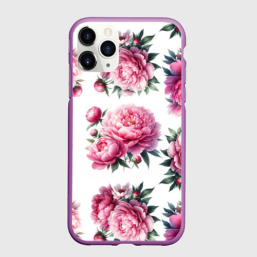 Чехол iPhone 11 Pro матовый Розовые цветы пиона / 3D-Фиолетовый – фото 1