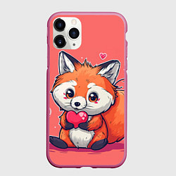 Чехол iPhone 11 Pro матовый Милый лисенок с сердечком