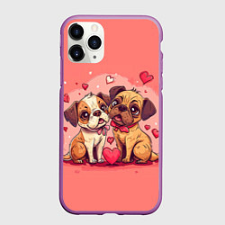 Чехол iPhone 11 Pro матовый Влюбленный щенки, цвет: 3D-фиолетовый