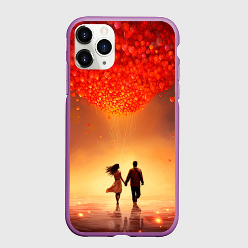 Чехол iPhone 11 Pro матовый Влюбленная пара в день святого Валентина / 3D-Фиолетовый – фото 1