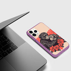 Чехол iPhone 11 Pro матовый Влюбленные обезьяны 14 февраля, цвет: 3D-фиолетовый — фото 2