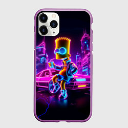 Чехол iPhone 11 Pro матовый Барт Симпсон сидит на тачке Делориан, цвет: 3D-фиолетовый