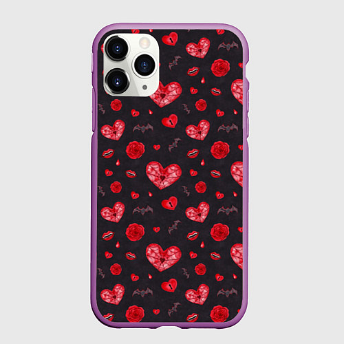 Чехол iPhone 11 Pro матовый Готичные сердечки / 3D-Фиолетовый – фото 1
