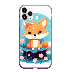 Чехол iPhone 11 Pro матовый Милый лисенок и цветочки, цвет: 3D-фиолетовый