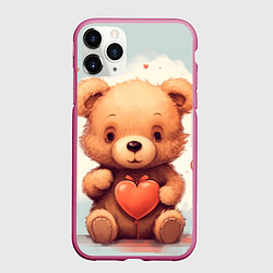 Чехол iPhone 11 Pro матовый Медвежонок с сердечком 14 февраля