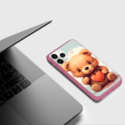 Чехол iPhone 11 Pro матовый Медвежонок с сердечком 14 февраля, цвет: 3D-малиновый — фото 2