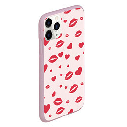 Чехол iPhone 11 Pro матовый Поцелуйчики паттерн, цвет: 3D-розовый — фото 2