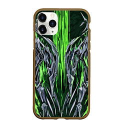 Чехол iPhone 11 Pro матовый Железо и зелёные полосы
