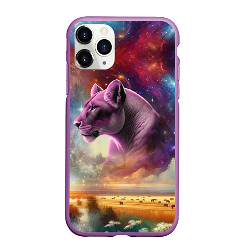 Чехол iPhone 11 Pro матовый Небесный львица / 3D-Фиолетовый – фото 1