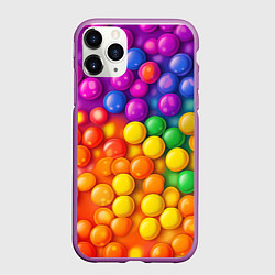 Чехол iPhone 11 Pro матовый Разноцветные шарики, цвет: 3D-фиолетовый