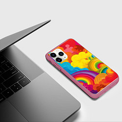 Чехол iPhone 11 Pro матовый Радужные яркие волны, цвет: 3D-малиновый — фото 2