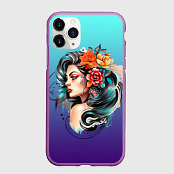 Чехол iPhone 11 Pro матовый Цветы и буйство красок, цвет: 3D-фиолетовый