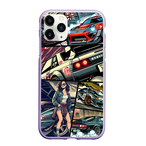 Чехол iPhone 11 Pro матовый Japanese cars art / 3D-Светло-сиреневый – фото 1