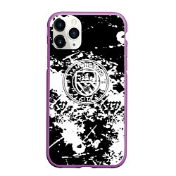 Чехол iPhone 11 Pro матовый Manchester City краски чёрно белые, цвет: 3D-фиолетовый