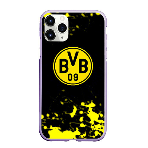 Чехол iPhone 11 Pro матовый Borussia краски жёлтые / 3D-Светло-сиреневый – фото 1