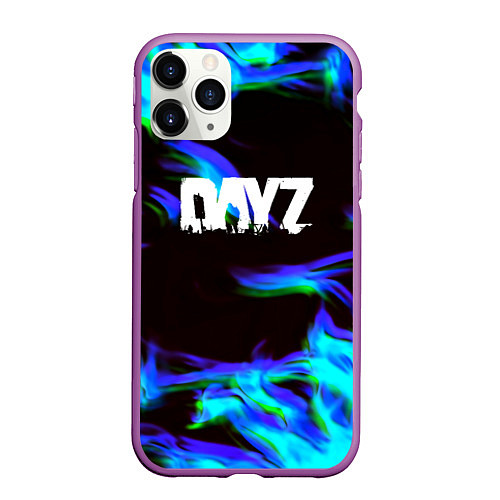 Чехол iPhone 11 Pro матовый Dayz огонь синий / 3D-Фиолетовый – фото 1