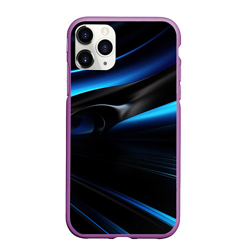 Чехол iPhone 11 Pro матовый Черная и синяя геометрическая абстракция / 3D-Фиолетовый – фото 1