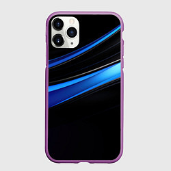 Чехол iPhone 11 Pro матовый Геометрическая абстракция черных и синих волн, цвет: 3D-фиолетовый