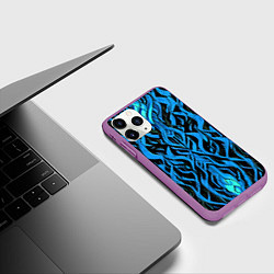 Чехол iPhone 11 Pro матовый Синий узор на чёрном фоне, цвет: 3D-фиолетовый — фото 2