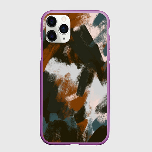 Чехол iPhone 11 Pro матовый Цветные мазки - паттерн / 3D-Фиолетовый – фото 1