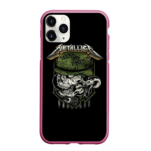 Чехол iPhone 11 Pro матовый Metallica - skull / 3D-Малиновый – фото 1