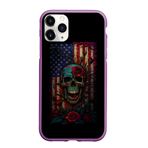 Чехол iPhone 11 Pro матовый Skull - USA / 3D-Фиолетовый – фото 1