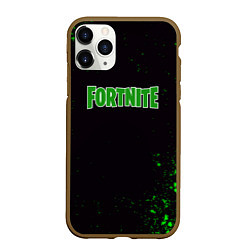 Чехол iPhone 11 Pro матовый Fortnite зеленый краски лого, цвет: 3D-коричневый