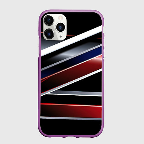 Чехол iPhone 11 Pro матовый Белые черные красные полосы / 3D-Фиолетовый – фото 1