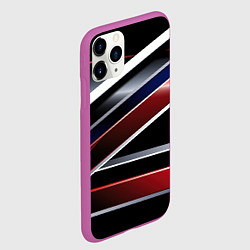 Чехол iPhone 11 Pro матовый Белые черные красные полосы, цвет: 3D-фиолетовый — фото 2