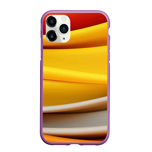Чехол iPhone 11 Pro матовый Желтая абстракция с оранжевой волной / 3D-Фиолетовый – фото 1