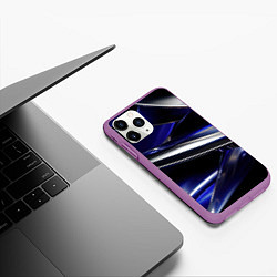 Чехол iPhone 11 Pro матовый Синие и серебреные абстрактные полосы, цвет: 3D-фиолетовый — фото 2