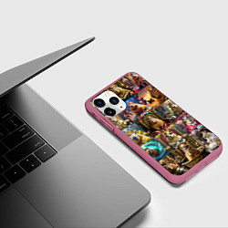 Чехол iPhone 11 Pro матовый Коллаж много капибар в короне, цвет: 3D-малиновый — фото 2