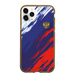Чехол iPhone 11 Pro матовый Россия Sport брызги красок триколор