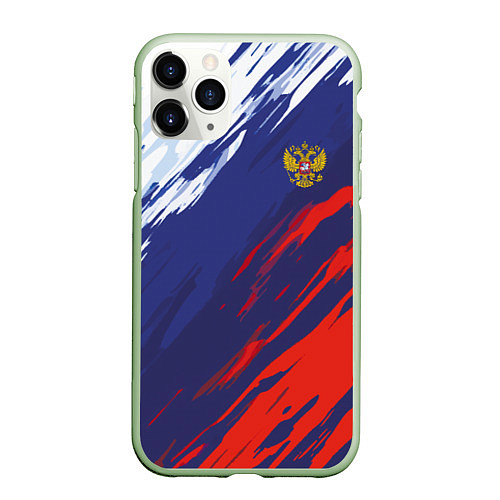 Чехол iPhone 11 Pro матовый Россия Sport брызги красок триколор / 3D-Салатовый – фото 1