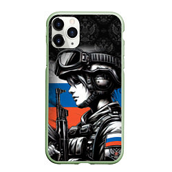 Чехол iPhone 11 Pro матовый Русская военная девушка, цвет: 3D-салатовый