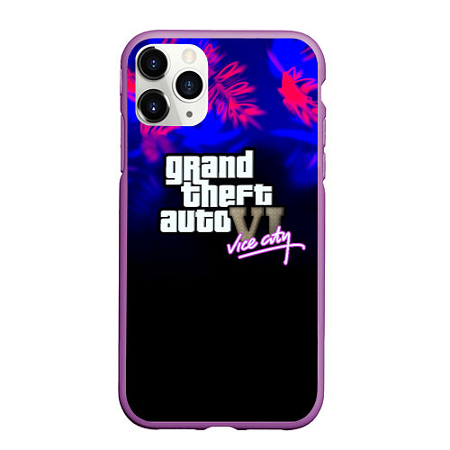 Чехол iPhone 11 Pro матовый GTA vice city tropic game / 3D-Фиолетовый – фото 1