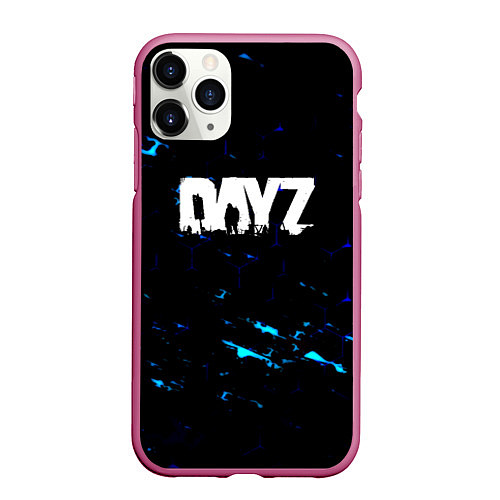 Чехол iPhone 11 Pro матовый Dayz текстура краски голубые / 3D-Малиновый – фото 1